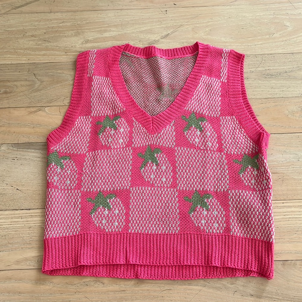 Pink strawberry sweater vest girls